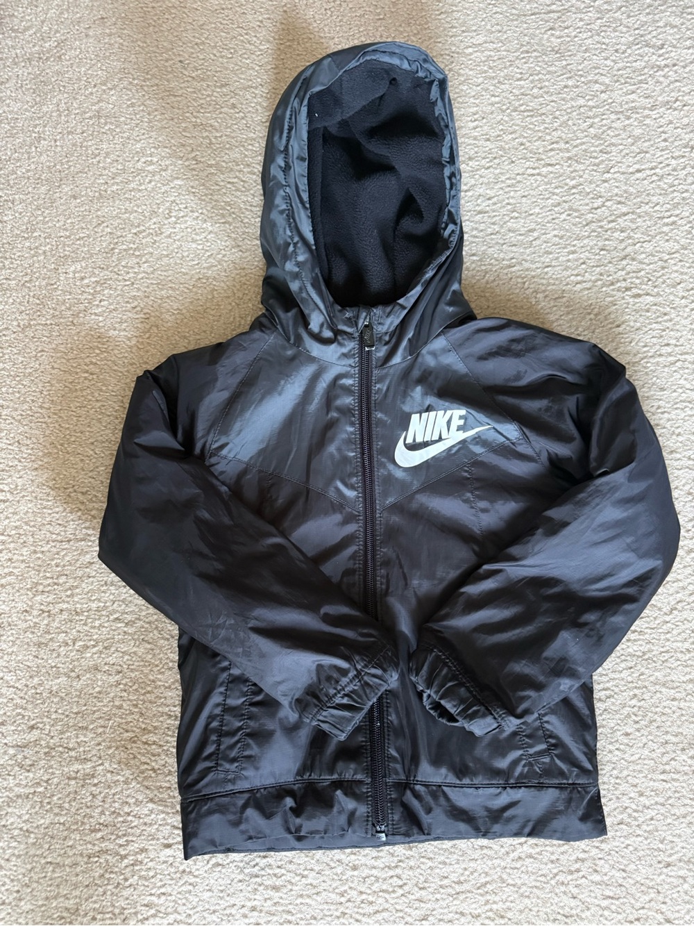 Nike Boys’ Hooded Windbreaker Jacket Black / Gray Size 4